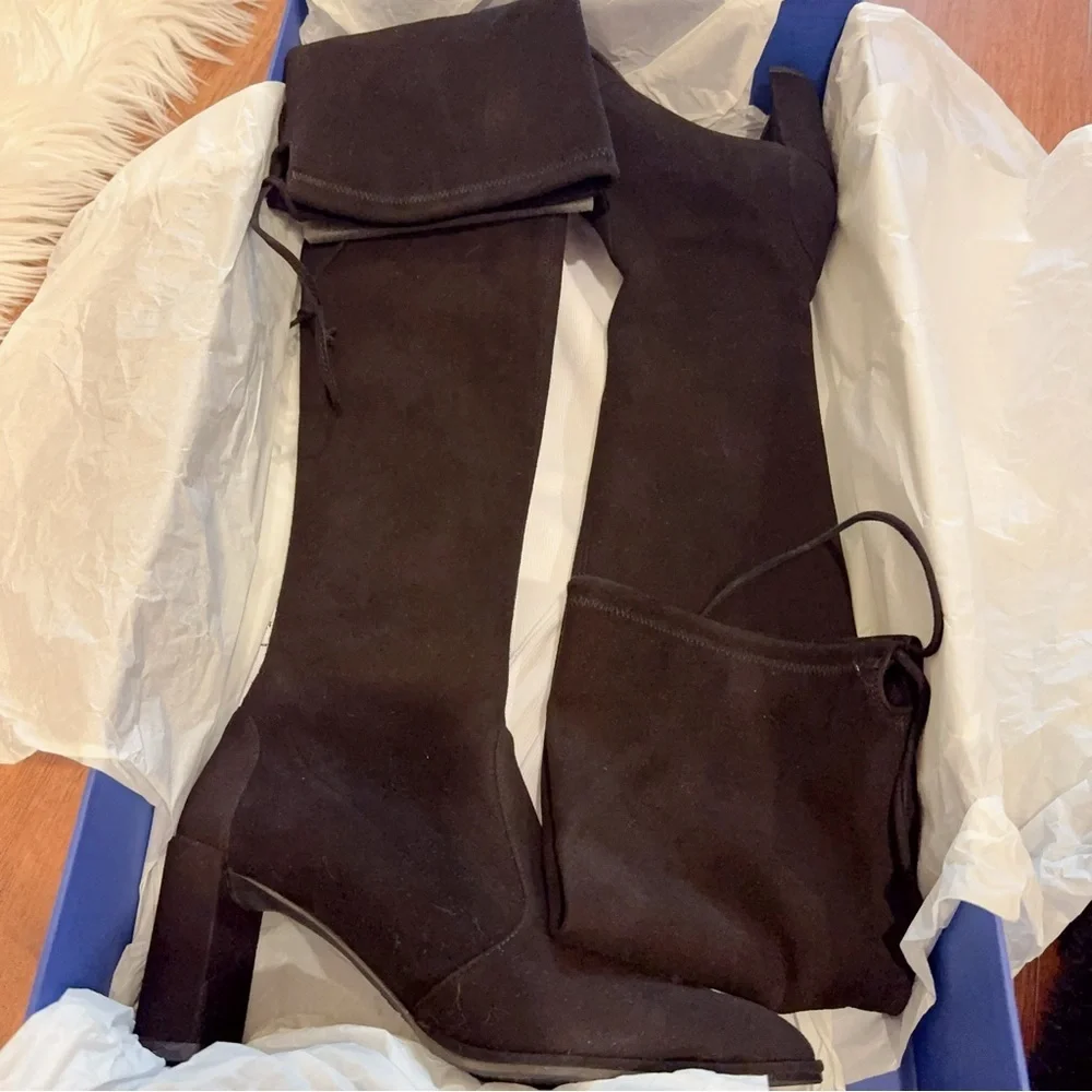 Stuart Weitzman Landmark Over-the-Knee Black Suede Boots Size 36.5/6 NIB